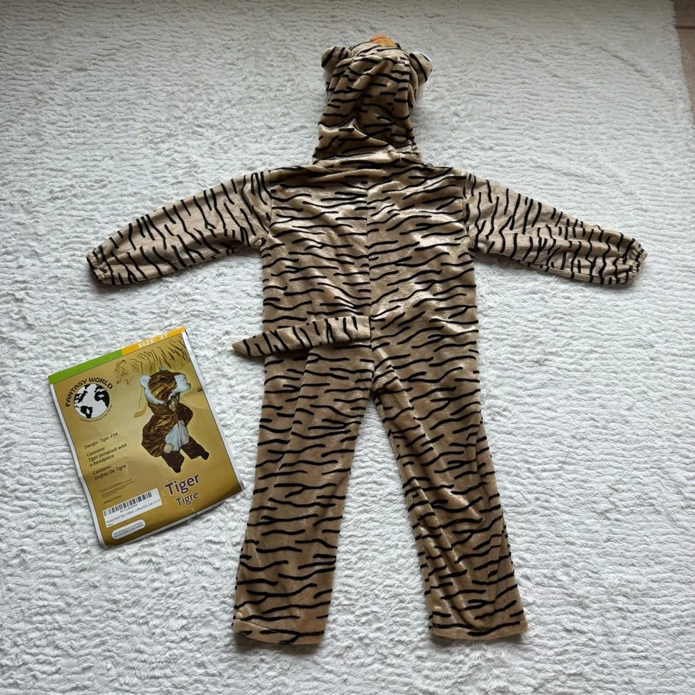 Tiger Halloween Costume Hooded Jumpsuit Boys Girls Kids 3T Toddler Jungle Animal